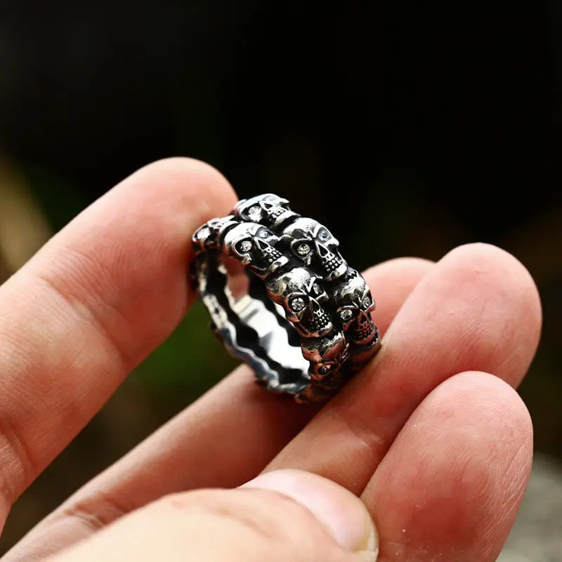 Skull With Gemstone Eyes Stainless Steel Ring