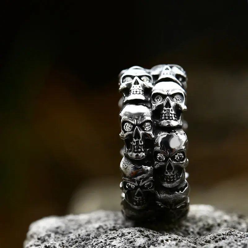 Skull With Gemstone Eyes Stainless Steel Ring