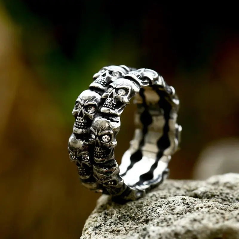 Skull With Gemstone Eyes Stainless Steel Ring