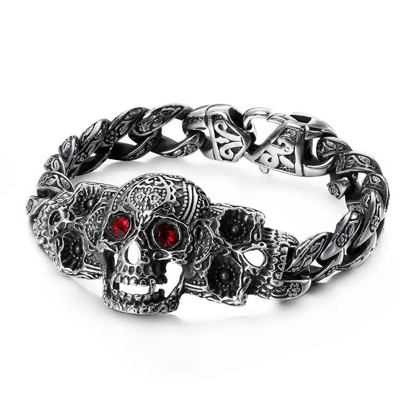 Skull and Gem-set Eye Stainless Steel Bracelet