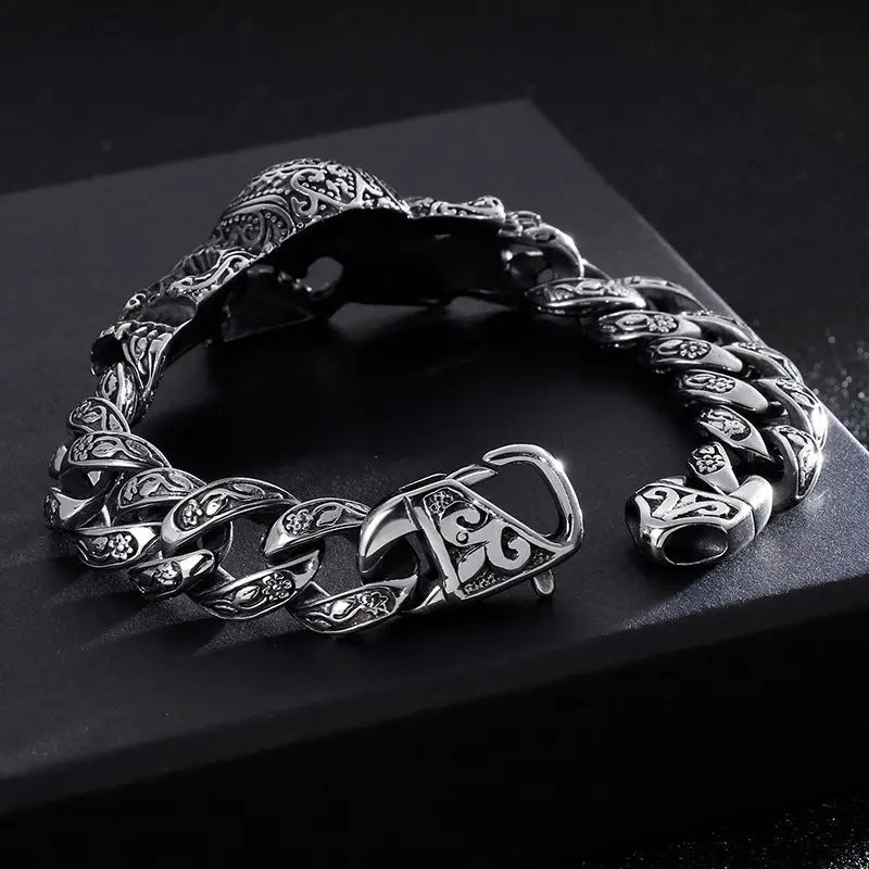 Skull and Gem-set Eye Stainless Steel Bracelet