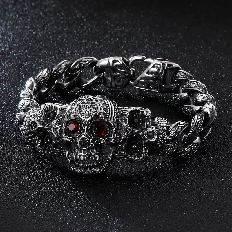 Skull and Gem-set Eye Stainless Steel Bracelet