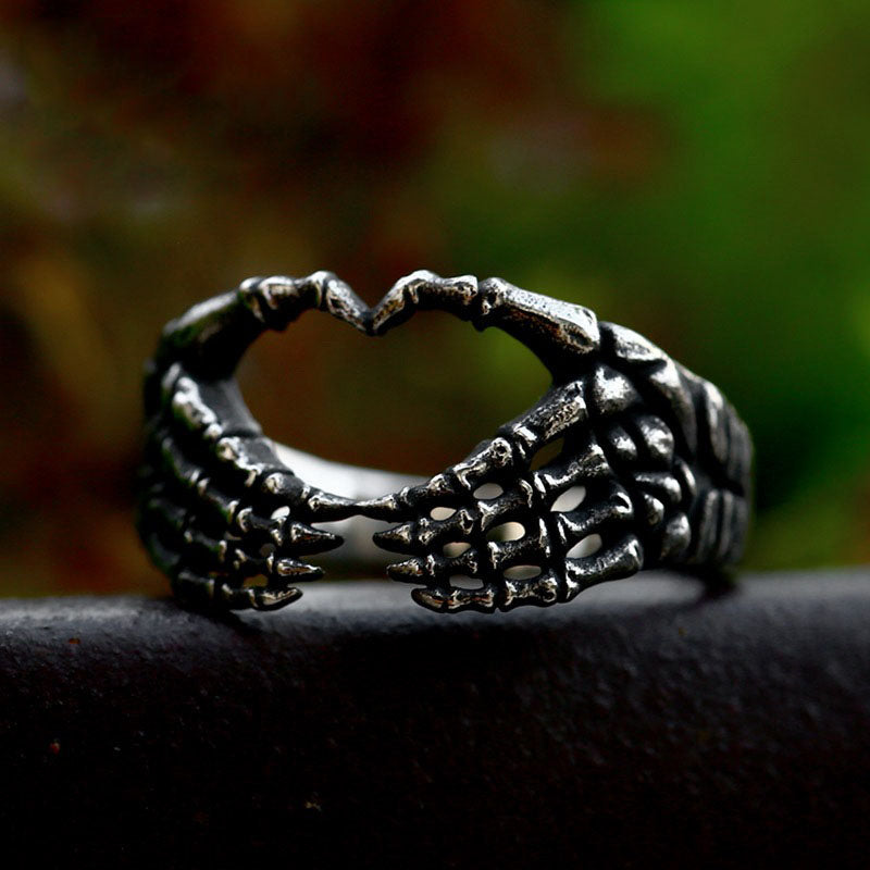 Skull Hand Bone Love Stainless Steel Ring