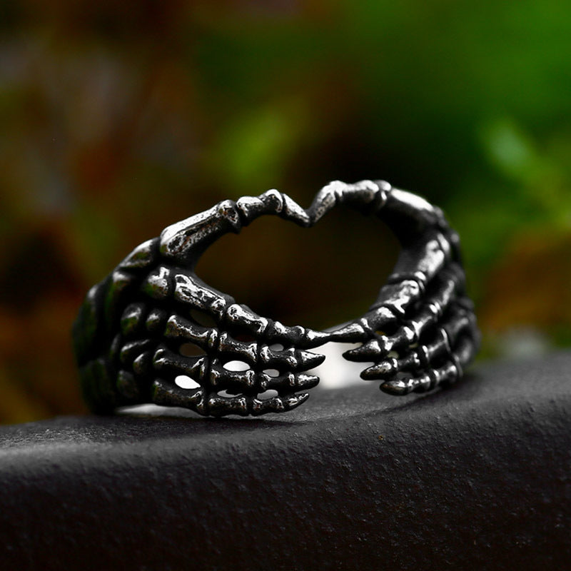 Skull Hand Bone Love Stainless Steel Ring