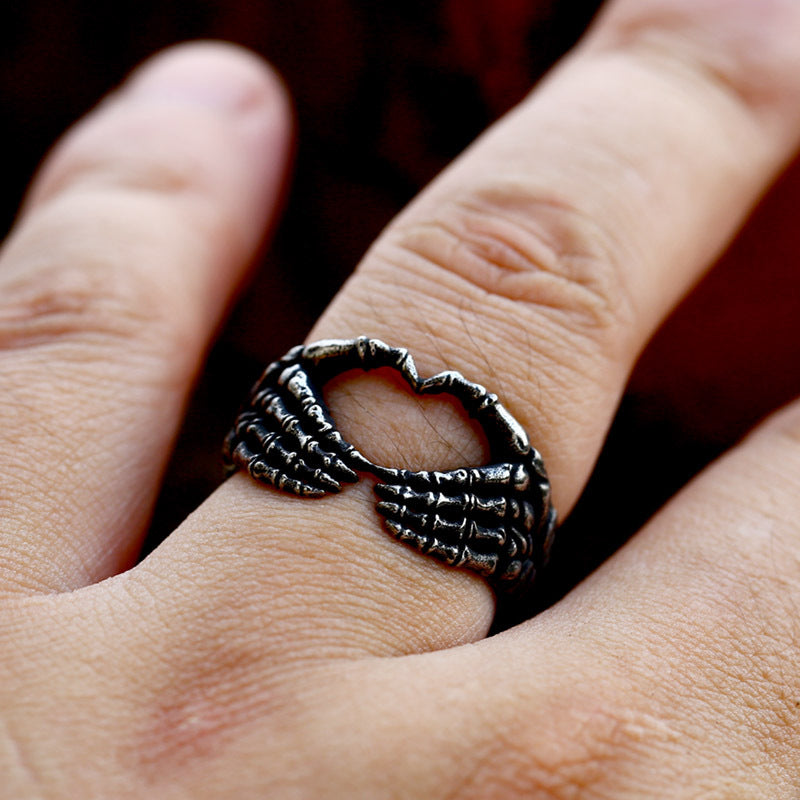 Skull Hand Bone Love Stainless Steel Ring