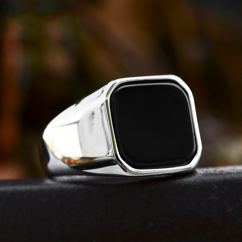 Sleek Square Gemstone Stainless Steel Ring