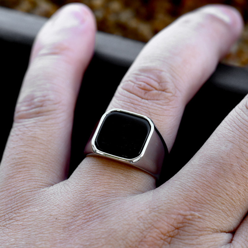 Sleek Square Gemstone Stainless Steel Ring