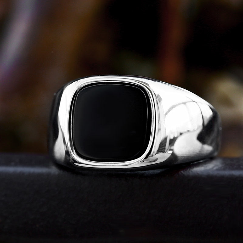 Sleek Square Gemstone Stainless Steel Ring