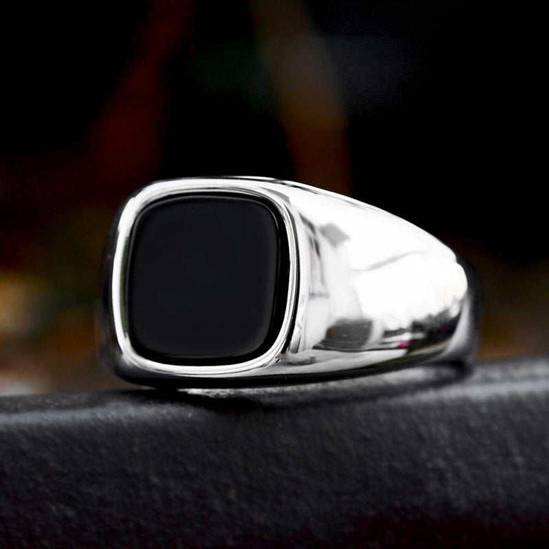 Sleek Square Gemstone Stainless Steel Ring