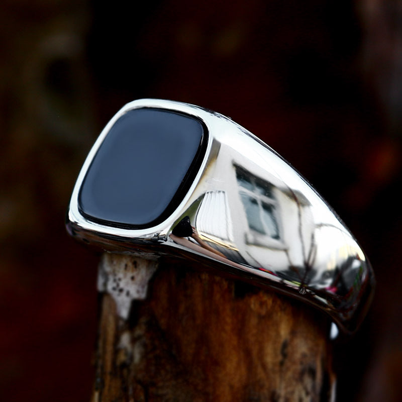 Sleek Square Gemstone Stainless Steel Ring