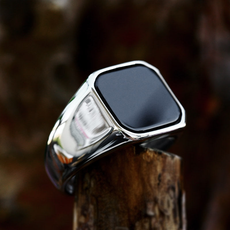 Sleek Square Gemstone Stainless Steel Ring