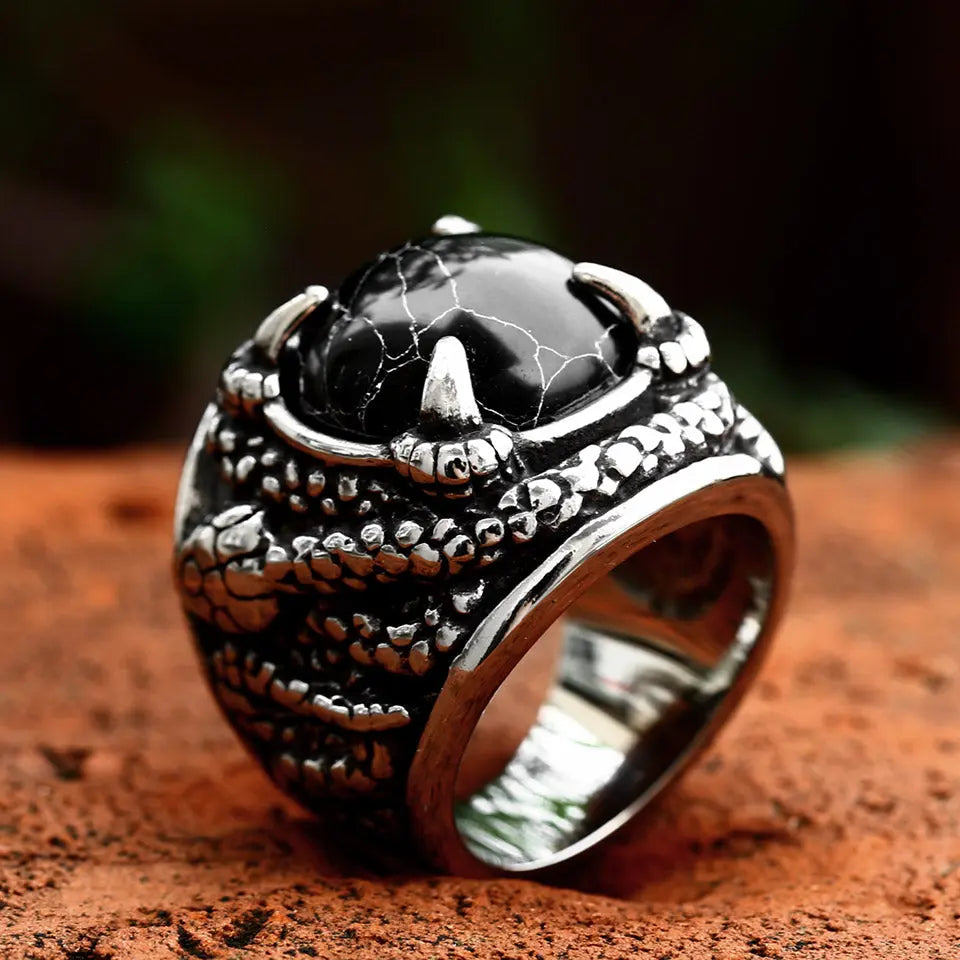 Snake Black Turquoise Stainless Steel Ring