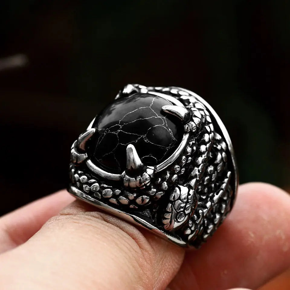 Snake Black Turquoise Stainless Steel Ring