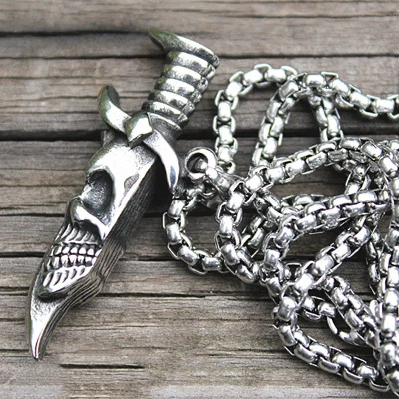 Solid Double-sided Skull Dagger Pendant