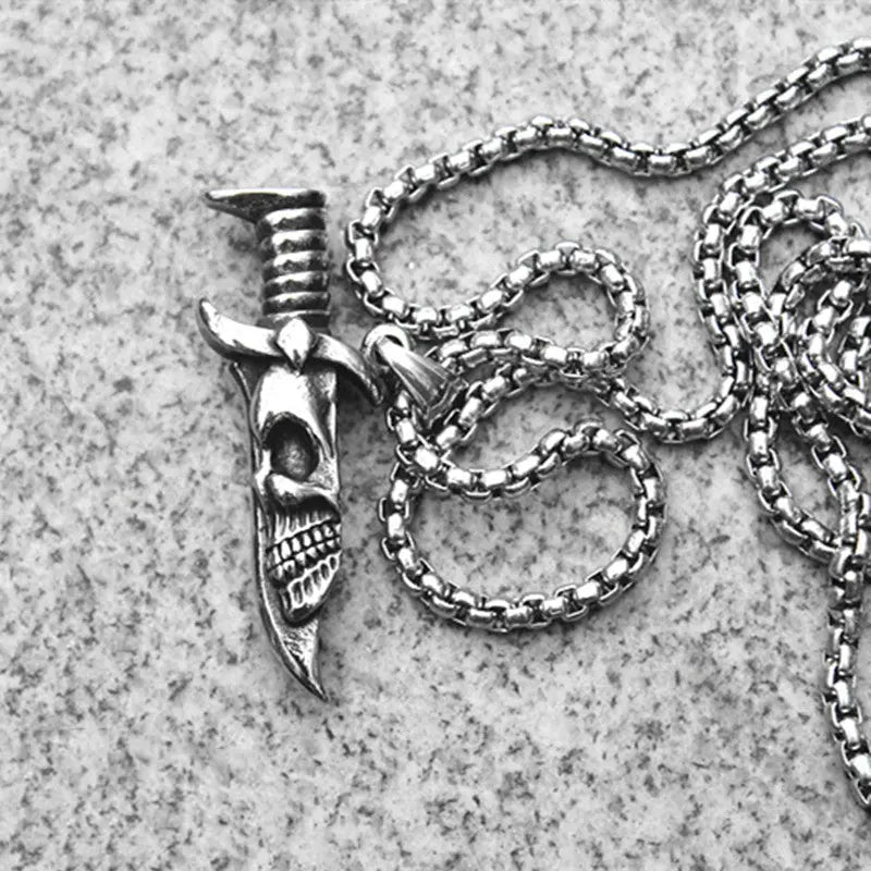 Solid Double-sided Skull Dagger Pendant