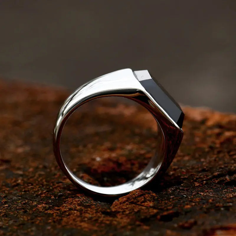 Square Obsidian Stainless Steel Ring