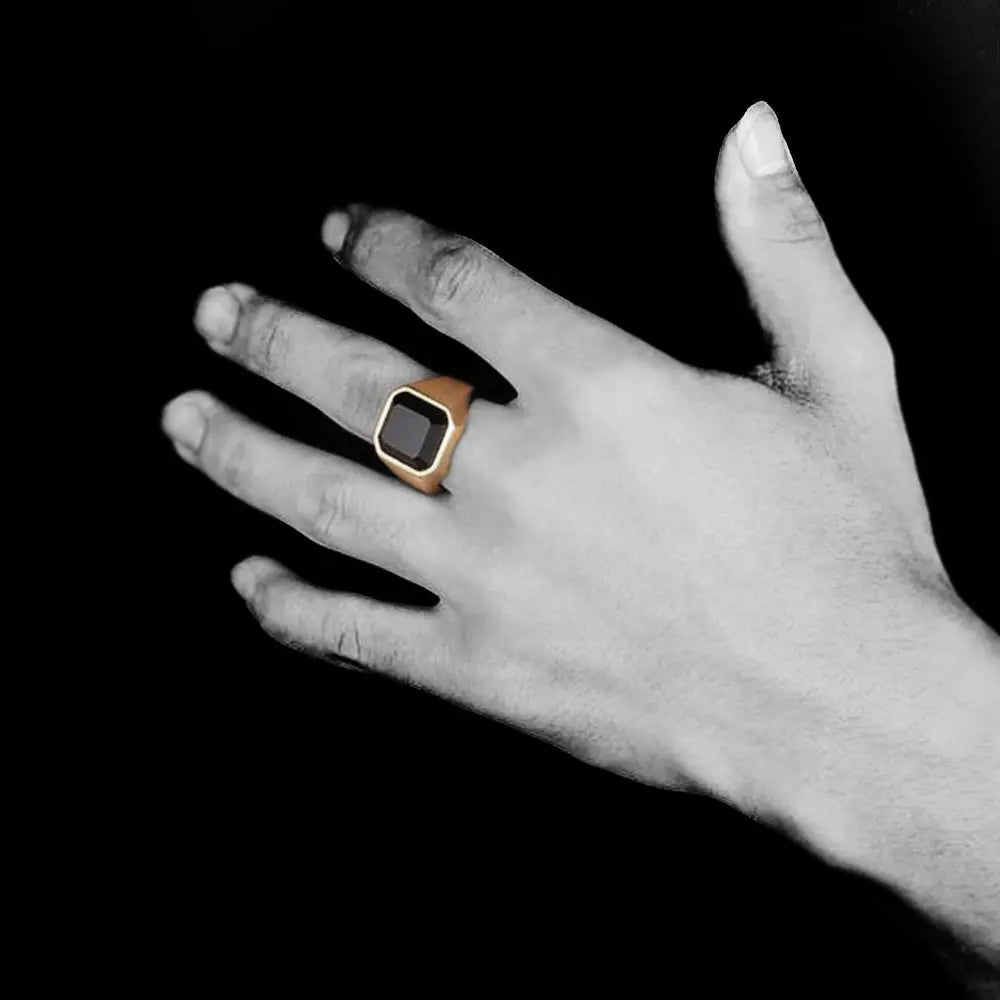 Square Obsidian Stainless Steel Ring