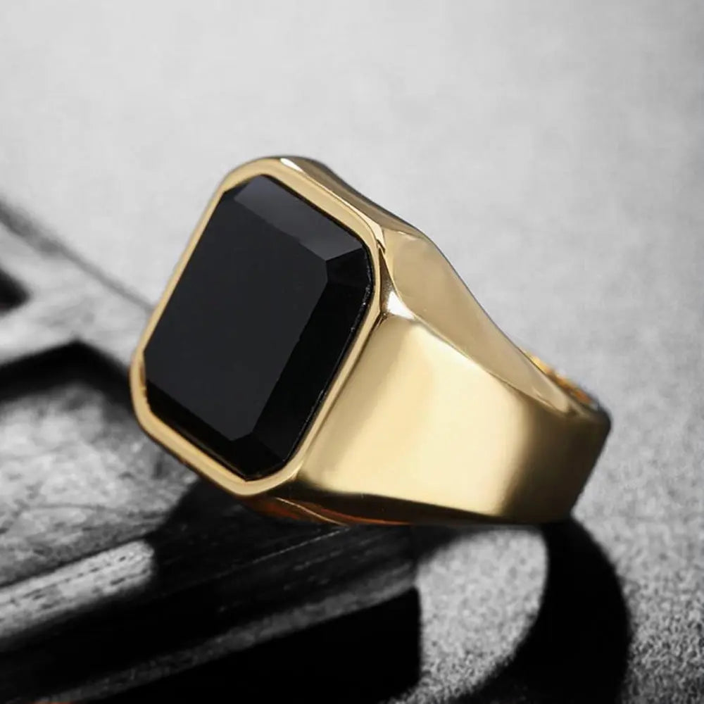 Square Obsidian Stainless Steel Ring