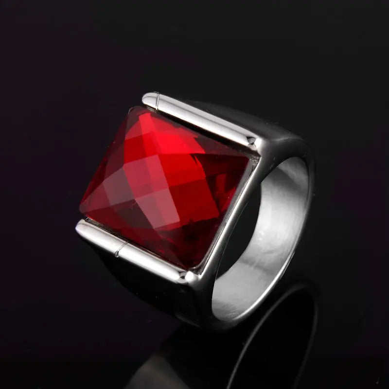 Square Ruby Stainless Steel Ring
