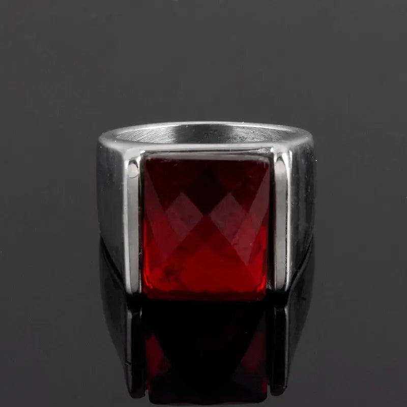 Square Ruby Stainless Steel Ring