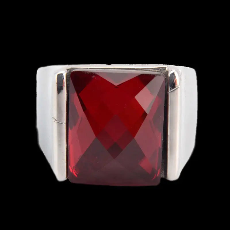 Square Ruby Stainless Steel Ring