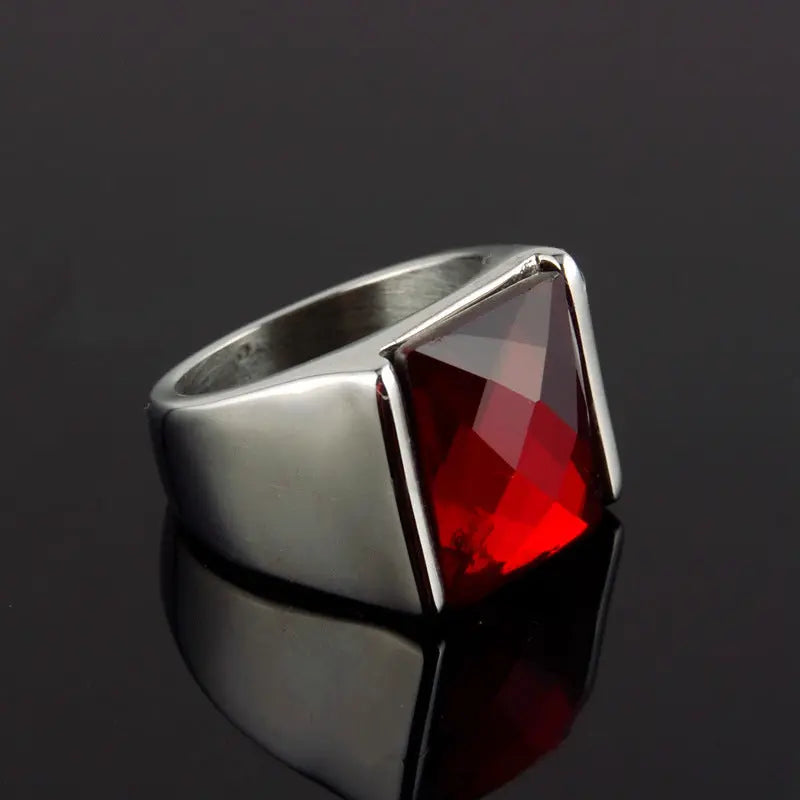 Square Ruby Stainless Steel Ring