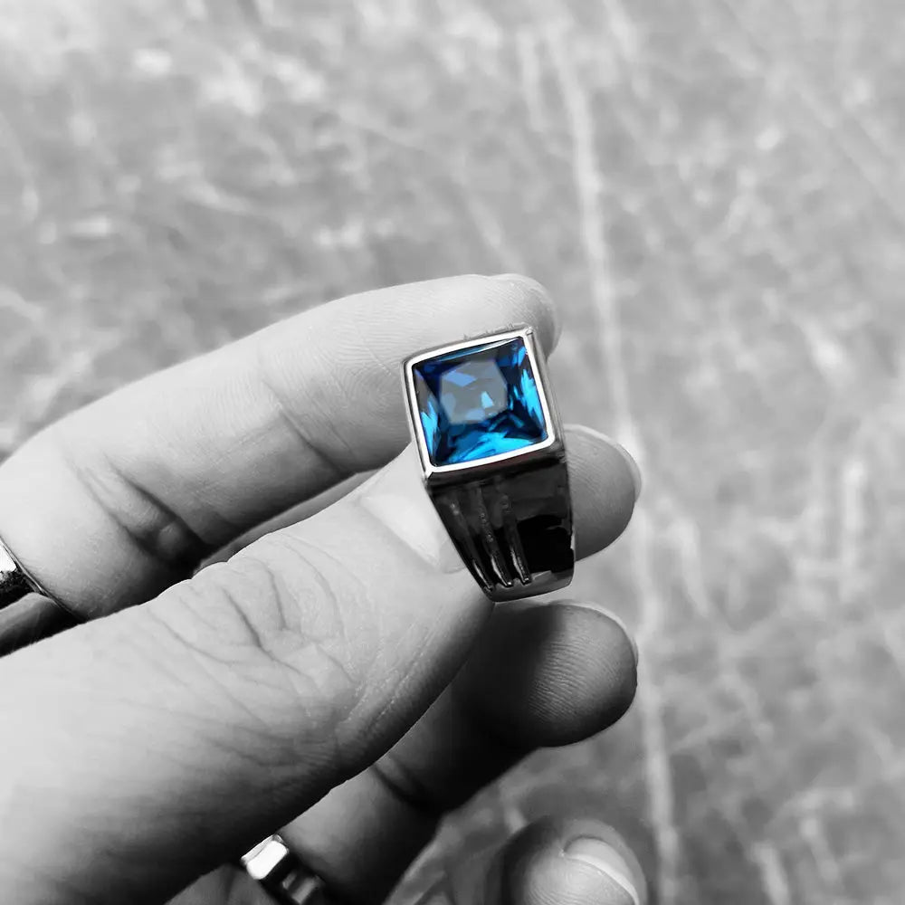 Square Stone Simple Stainless Steel Ring