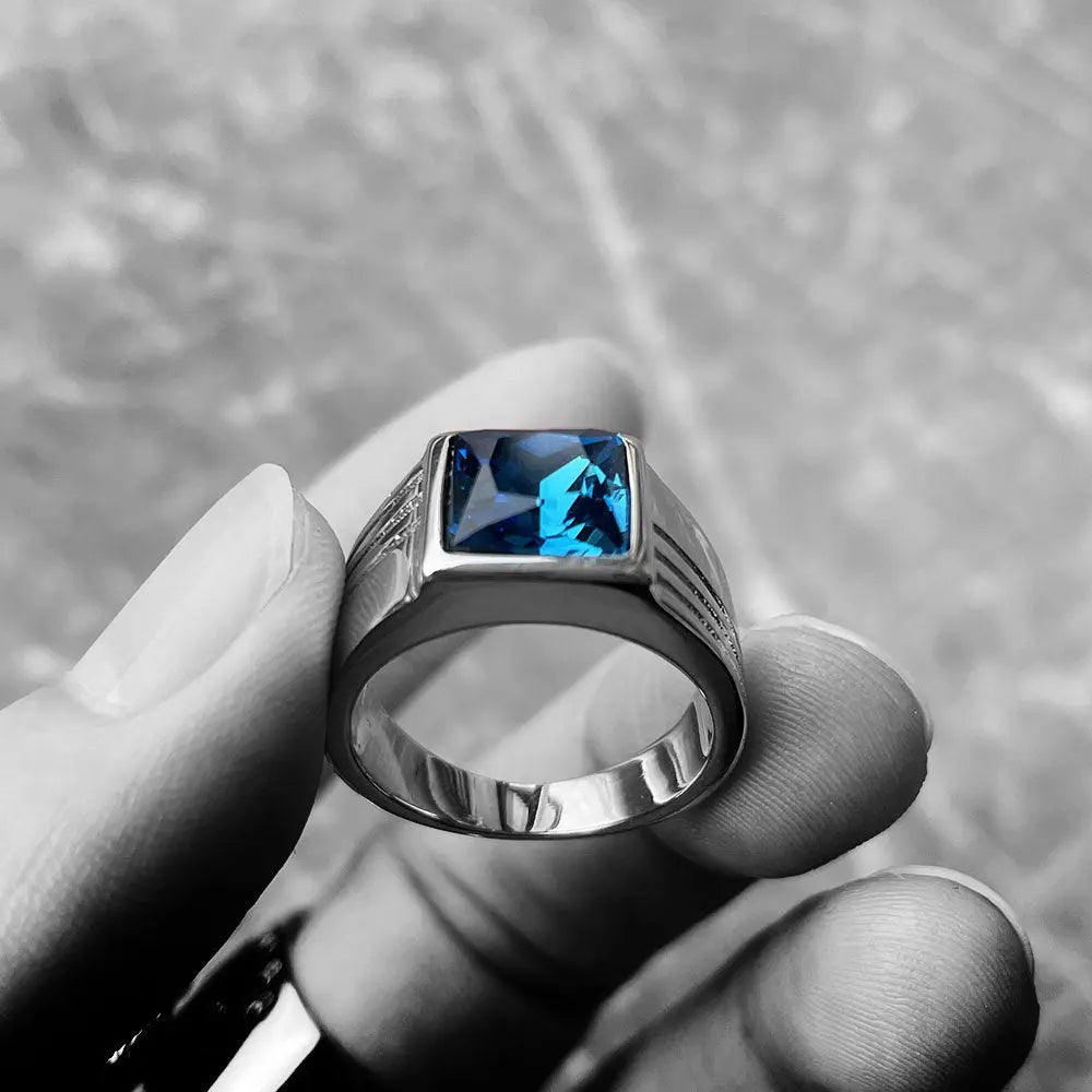 Square Stone Simple Stainless Steel Ring