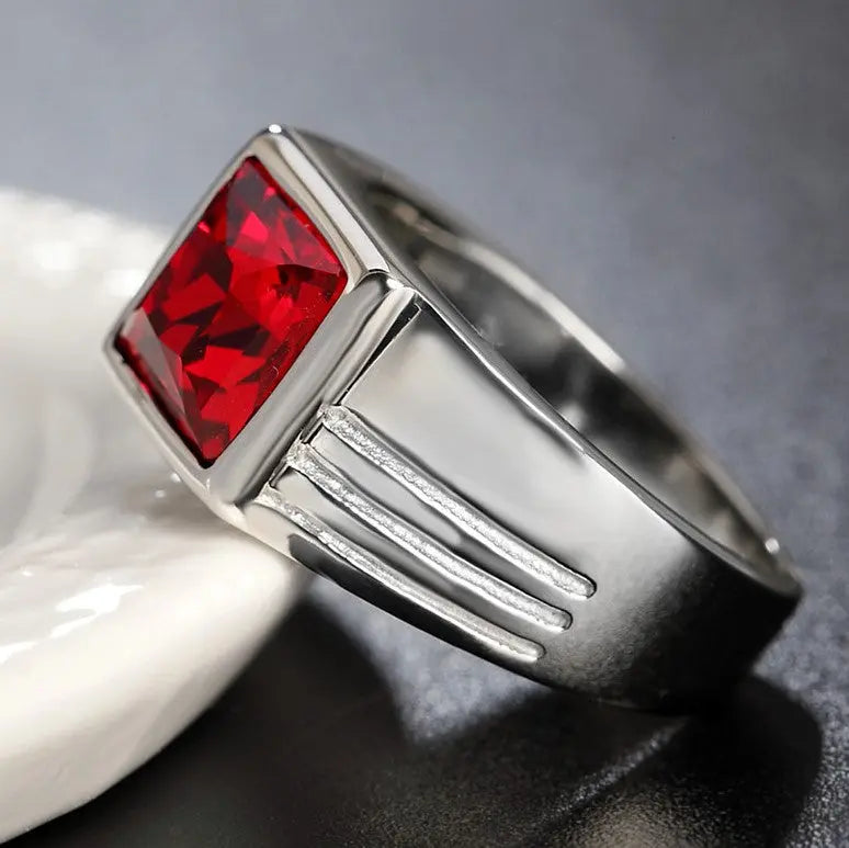 Square Stone Simple Stainless Steel Ring