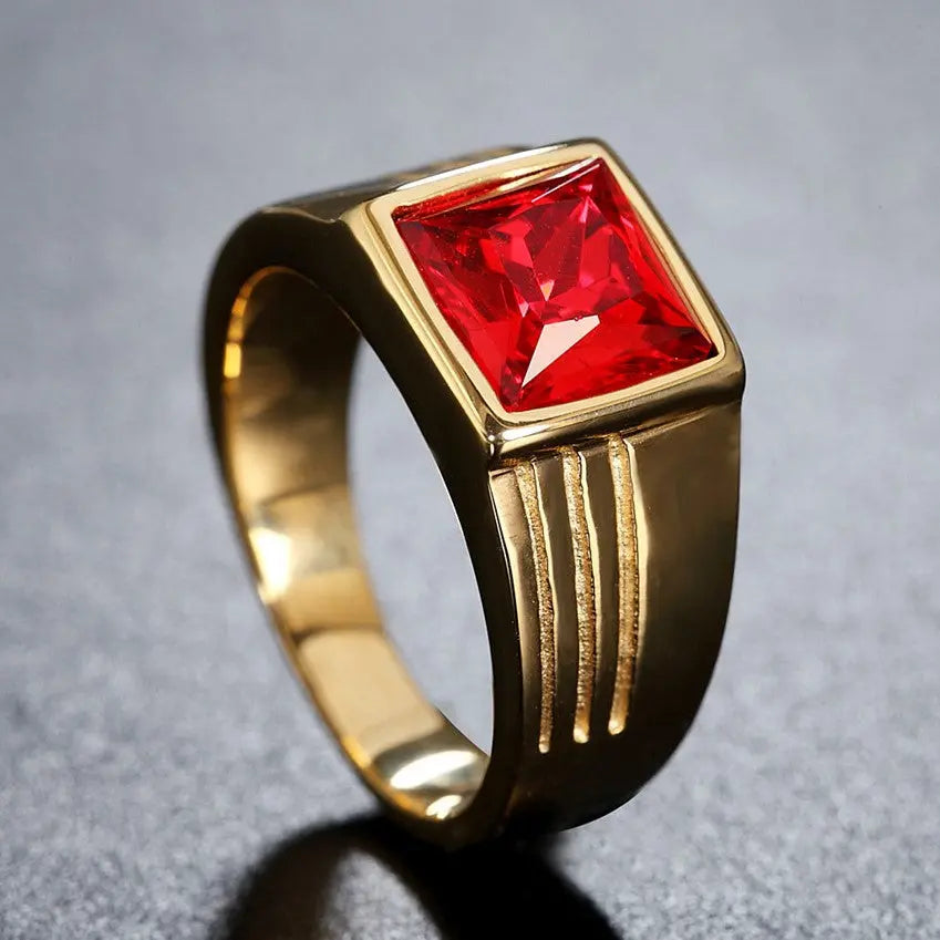 Square Stone Simple Stainless Steel Ring