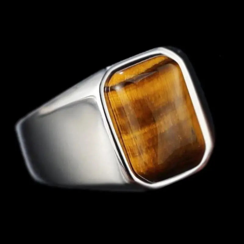 Square Tiger-Eye Stainless Steel Ring