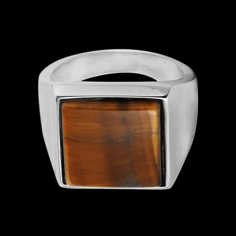 Square Tiger's Eye Stainless Steel Ring