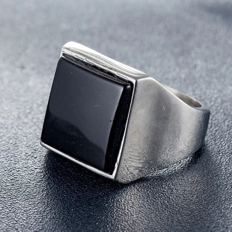 Square Tiger's Eye Stainless Steel Ring