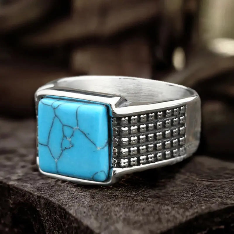 Square Turquoise Stainless Steel Simple Ring