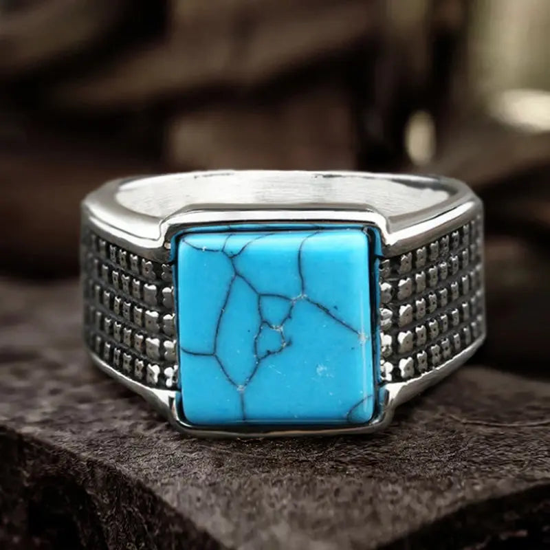 Square Turquoise Stainless Steel Simple Ring