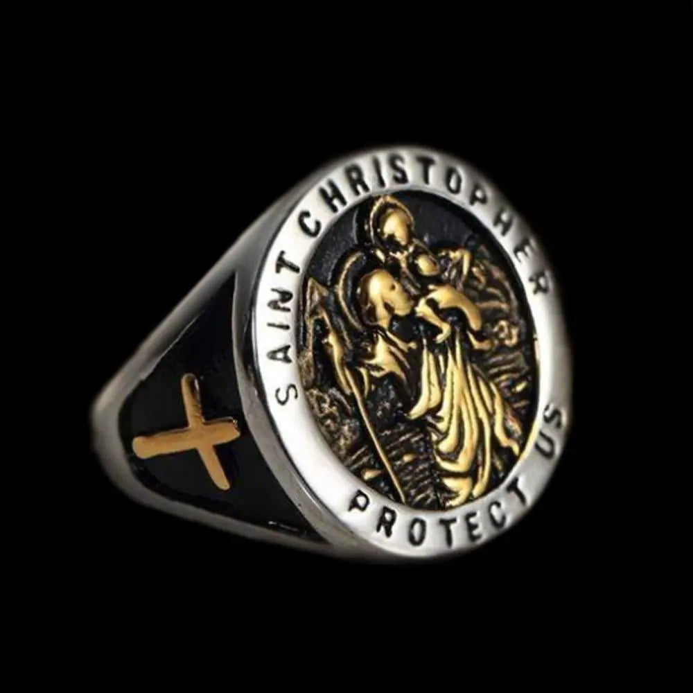 St. Christopher Protect US Cross Ring