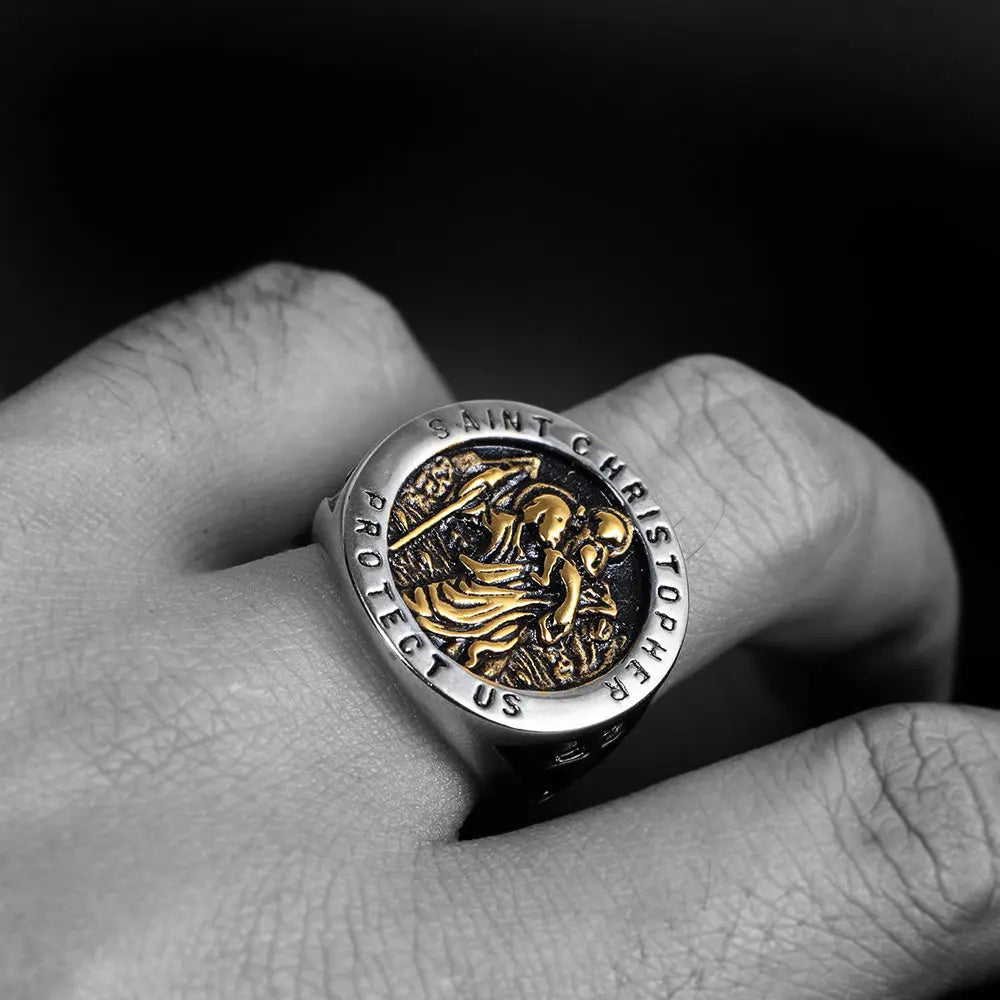 St. Christopher Protect US Cross Ring