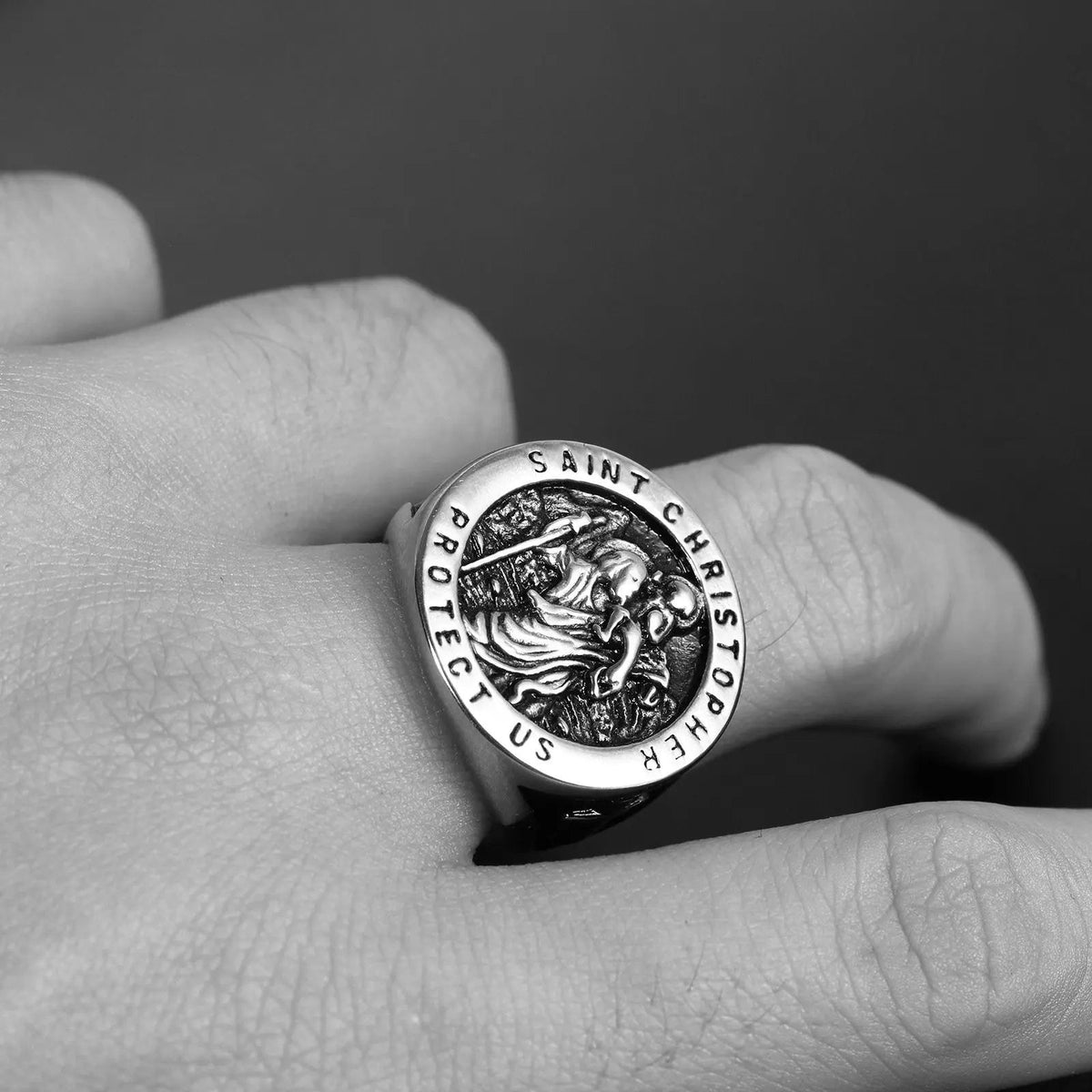 St. Christopher Protect US Cross Ring
