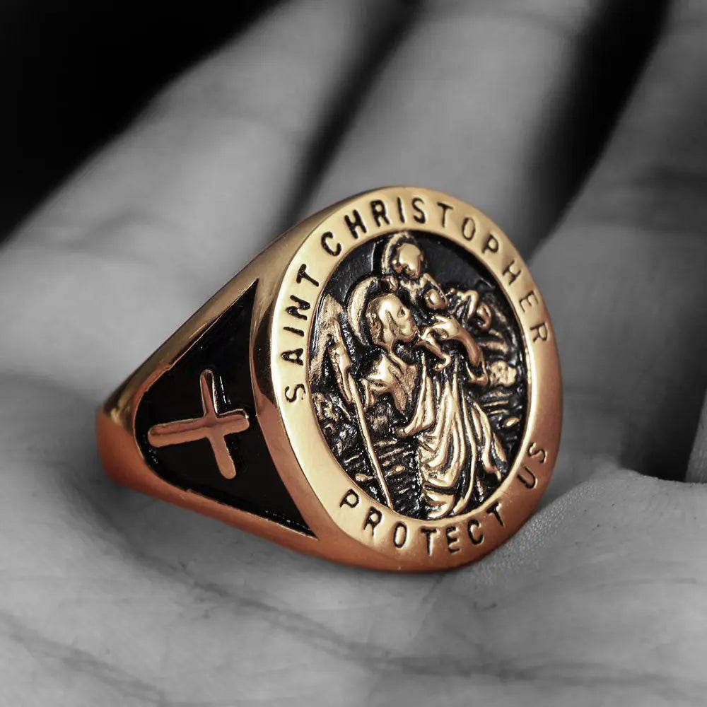 St. Christopher Protect US Cross Ring