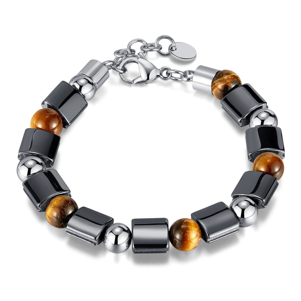 Stainless Steel Bead Hematite, Tiger Eye & Map Stone Bracelet