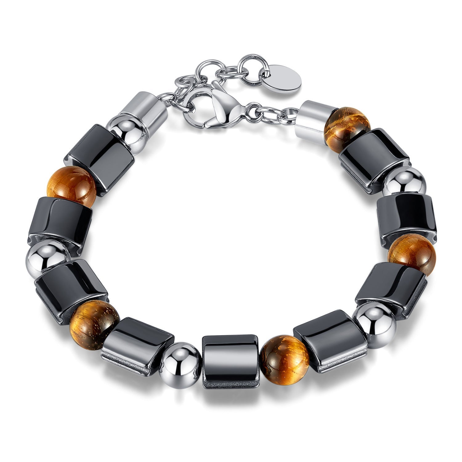 Stainless Steel Bead Hematite, Tiger Eye & Map Stone Bracelet