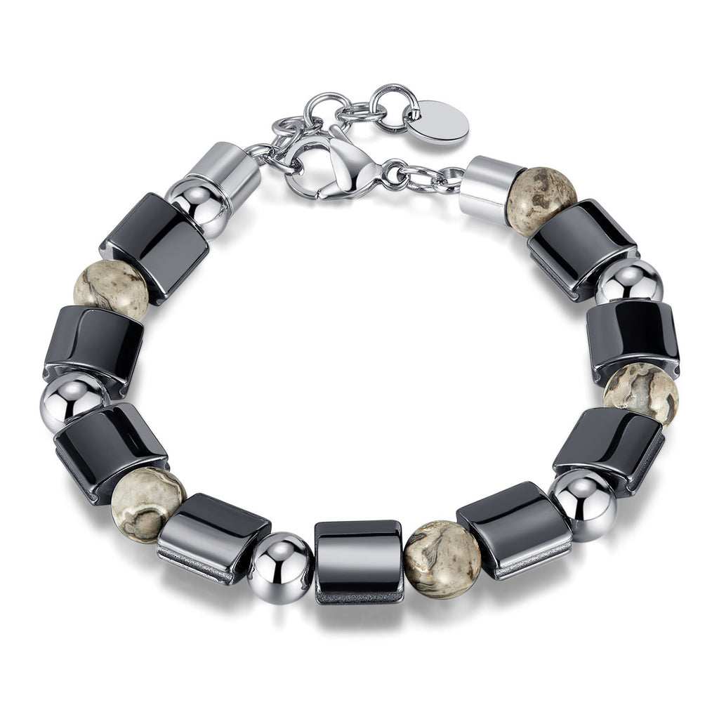 Stainless Steel Bead Hematite, Tiger Eye & Map Stone Bracelet