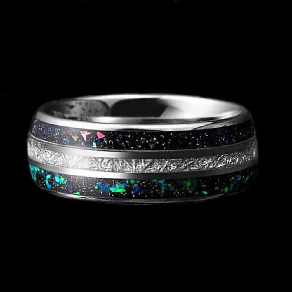 Starry Sky Gemstone Stainless Steel Ring