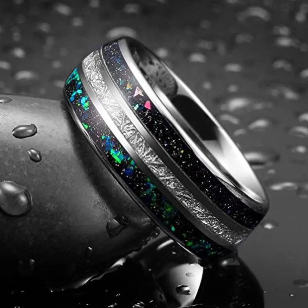 Starry Sky Gemstone Stainless Steel Ring