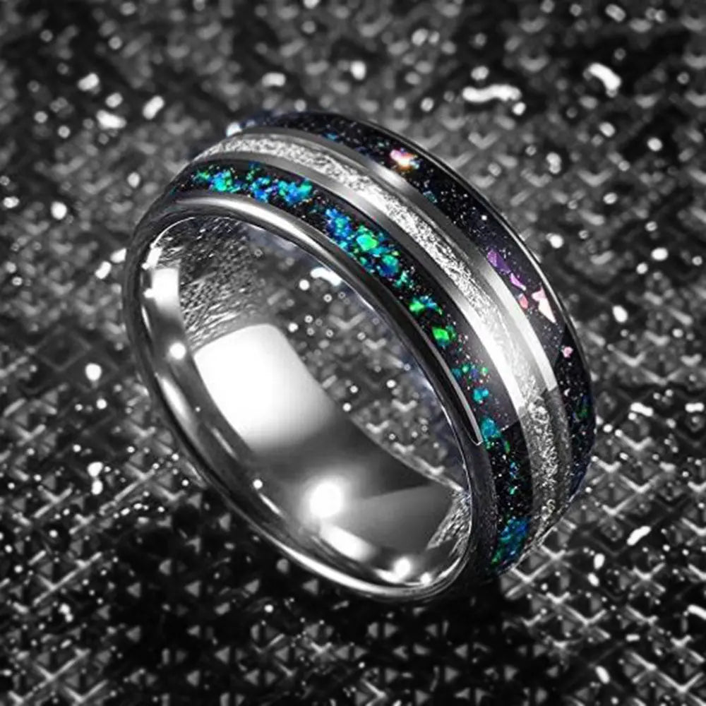 Starry Sky Gemstone Stainless Steel Ring