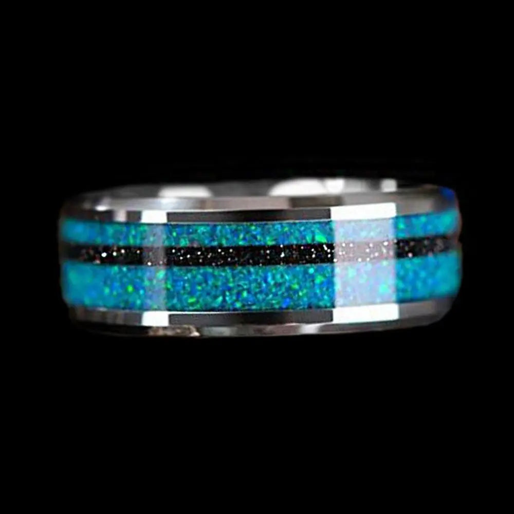 Starry Sky Gemstone Stainless Steel Ring