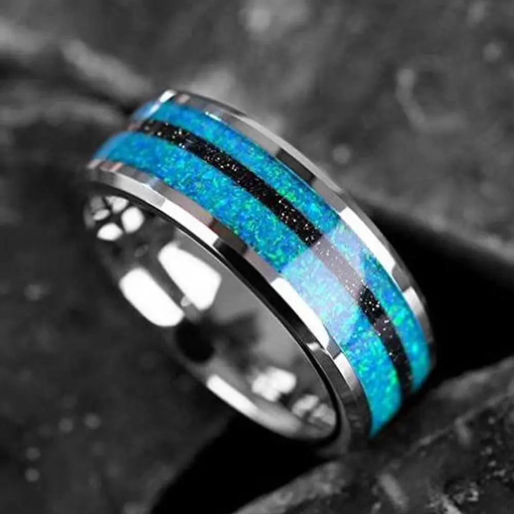 Starry Sky Gemstone Stainless Steel Ring