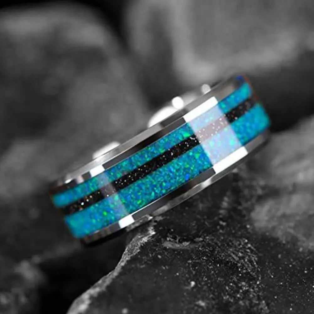 Starry Sky Gemstone Stainless Steel Ring