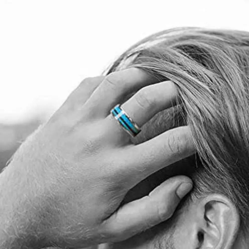 Starry Sky Gemstone Stainless Steel Ring