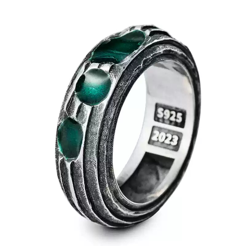 Sterling Silver Enamel Emerald Ruby Ring